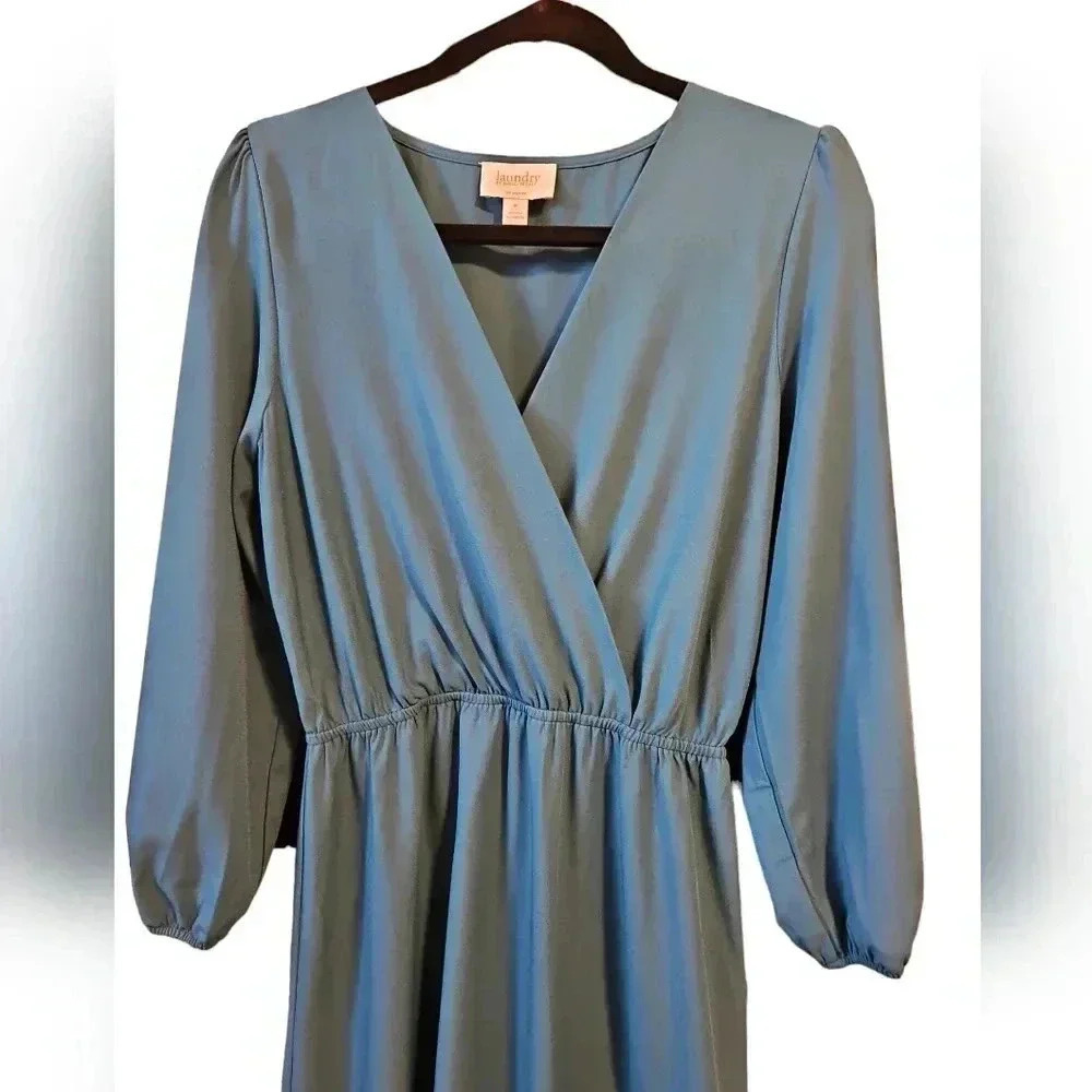 Laundry by Shelli Segal Faux Wrap Ruffled Hem Midi Dress 6 - Picture 3 of 9
